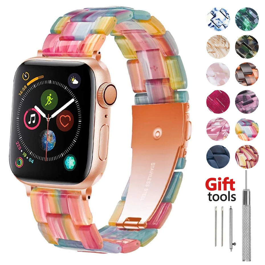 Браслет из смолы для apple watch 6 браслетов 44 мм iwatch 42 серия 5 4 3 2 SE ремешок Аксессуары