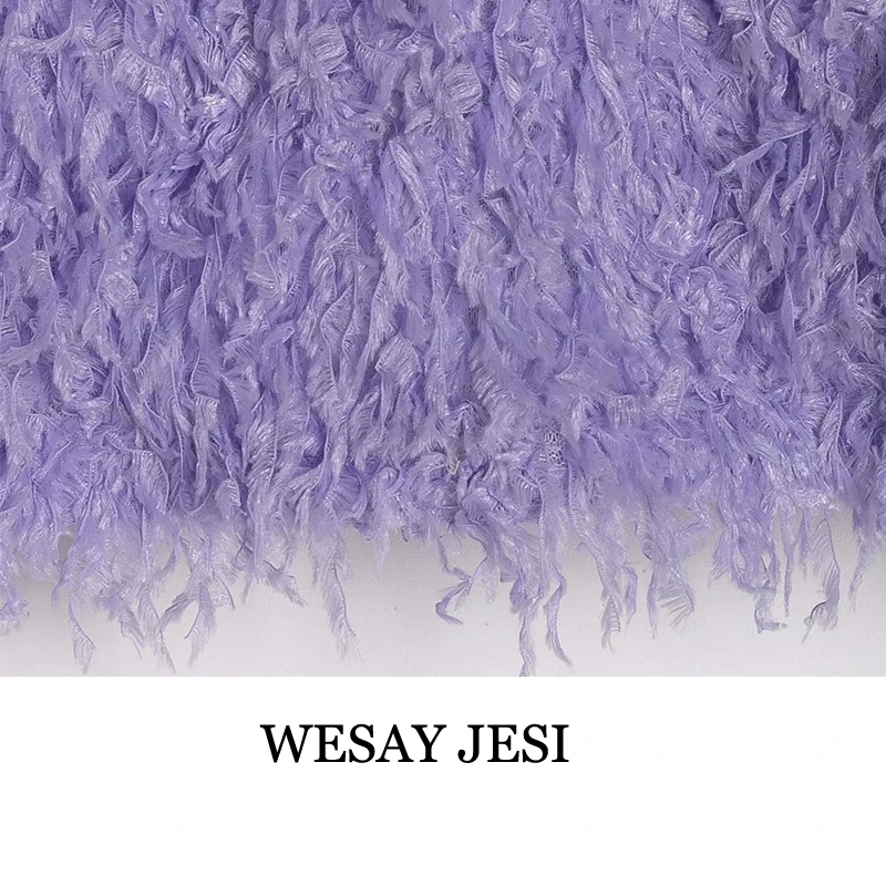 

WESAY JESI 2021 Spring Long Hairy Shaggy Tassel Knitted Pullovers Sweater Round Neck Short Cropped Jumper Women New Fashion Tide