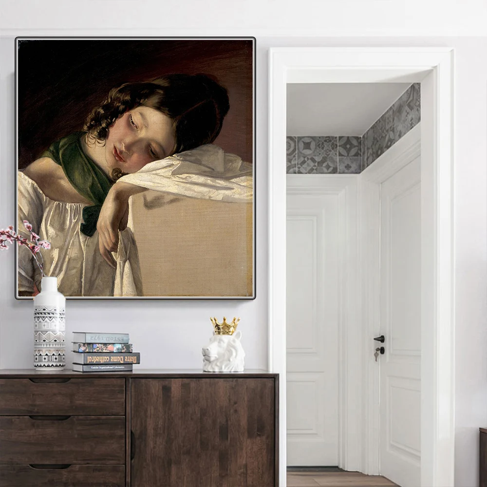 Цитон Фридрих фон амерлинг jejeune fille assoupie Canvas Холст Картина маслом Художественный