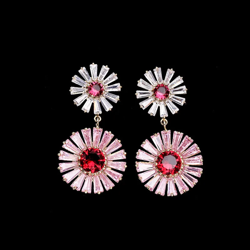 

Europe and America Statement Daisy Earrings Women Fashion Wedding Dangle Jewelry Shining Crystal Flower Earring