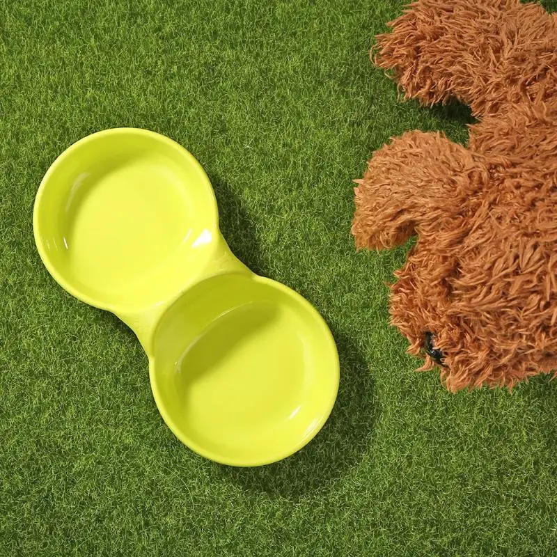 Портативный с рисунком собачки и котика двойной миска для собак Еда воды