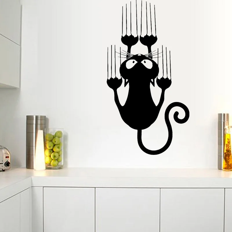 Cat Wall Decal Pet Animal Kitten Vinyl Stickers Scratching Kitchen Decoration Waterproof Home Decor Removable Mural O242