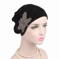 women muslim hijab hat fashion velvet bead flower beanies hat women turban hats india cap scarf inner turban cap wholesale