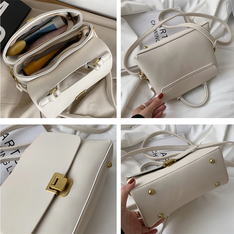 

2021 New Exquisite Shoulder Bags for Women Solid Color Pu Leather Messenger Bag Travel Female Handbag Simple Retro Bolsos Sac