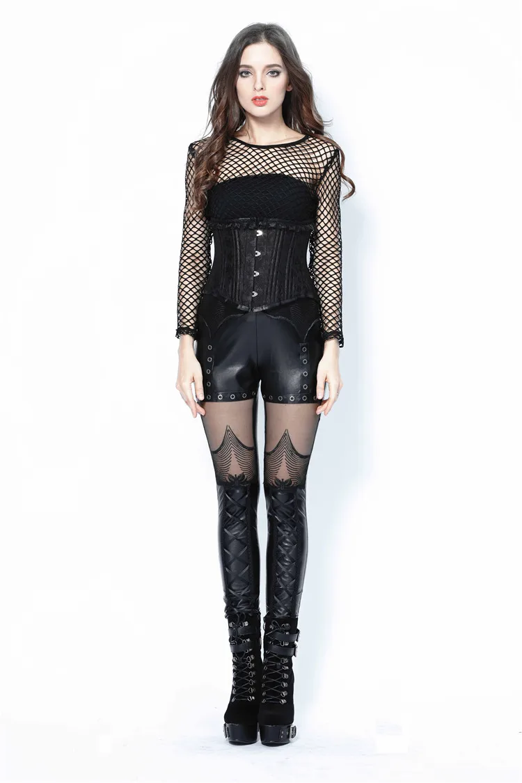 Женские готические черные леггинсы жаккардовые прозрачные облегающие штаны с