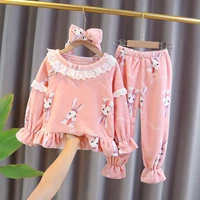 baby girl clothes sets autumn winter toddler cartoon rabbit girls sleepwear long sleeve tops pants for kids warm pajama set