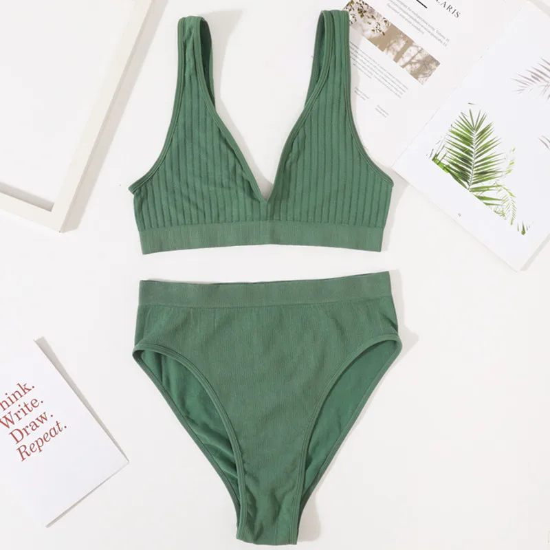 Комплект из двух бесшовных бюстгальтеров женские сексуальные трусики с высокой