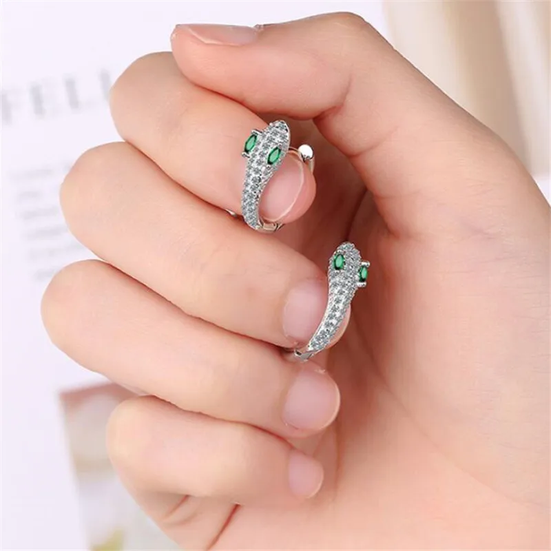 

925 Sterling Silver Zircon Snake Charm Stud Earrings For Women Girls Wedding Party Jewelry Pendientes eh982