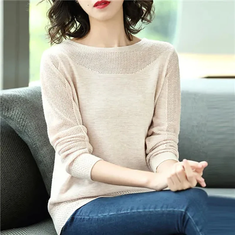 Шикарный вязаный пуловер с вырезами и длинным рукавом женские корейские