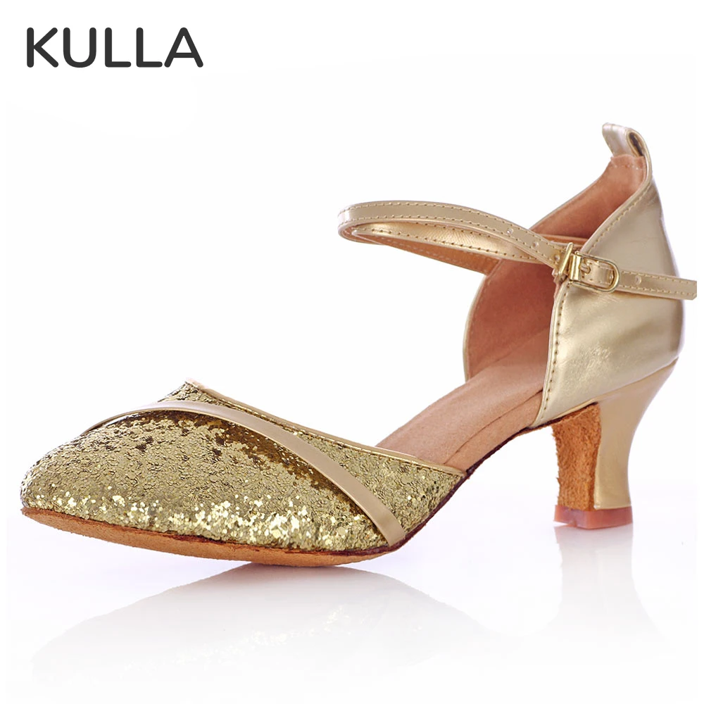 

Женская танцевальная обувь с закрытым носком для сальсы; Женская танцевальная обувь для латинских танцев; Обувь на каблуке 5 см/7 см; Серебри...