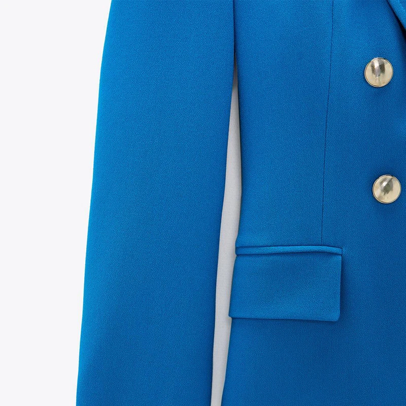 New Spring Autumn Vintage Navy Blue Blazer Coat Women Fashion Pockets Solid Office Suit Jacket Ladies Chic Slim Outwear Tops