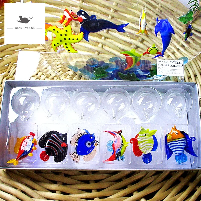 

6pcs Custom handmade murano floating glass Sea fish miniature Figurines aquarium decoration charms pendant marine animal statues