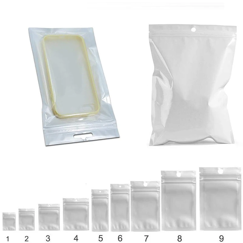 

50pcs/pack White/Clear Self Seal Zip lock bag Thick Plastic Retail Packaging Pack ZipLock Storage Bag Package Hang Hole