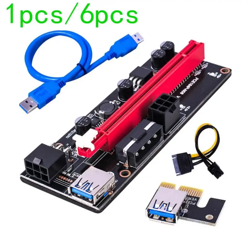 

1pcs/6pcs Usb 3.0 Pci-E Riser Ver 009S Express 1X 4X 8X 16X Extender Riser Adapter Card Sata 15Pin To 6 Pin Power Cable