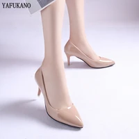 nude brand fashion woman shoes pointed toe fine with heels shallow mouth high heels patent leather summer pumps shoes mujer 7cm