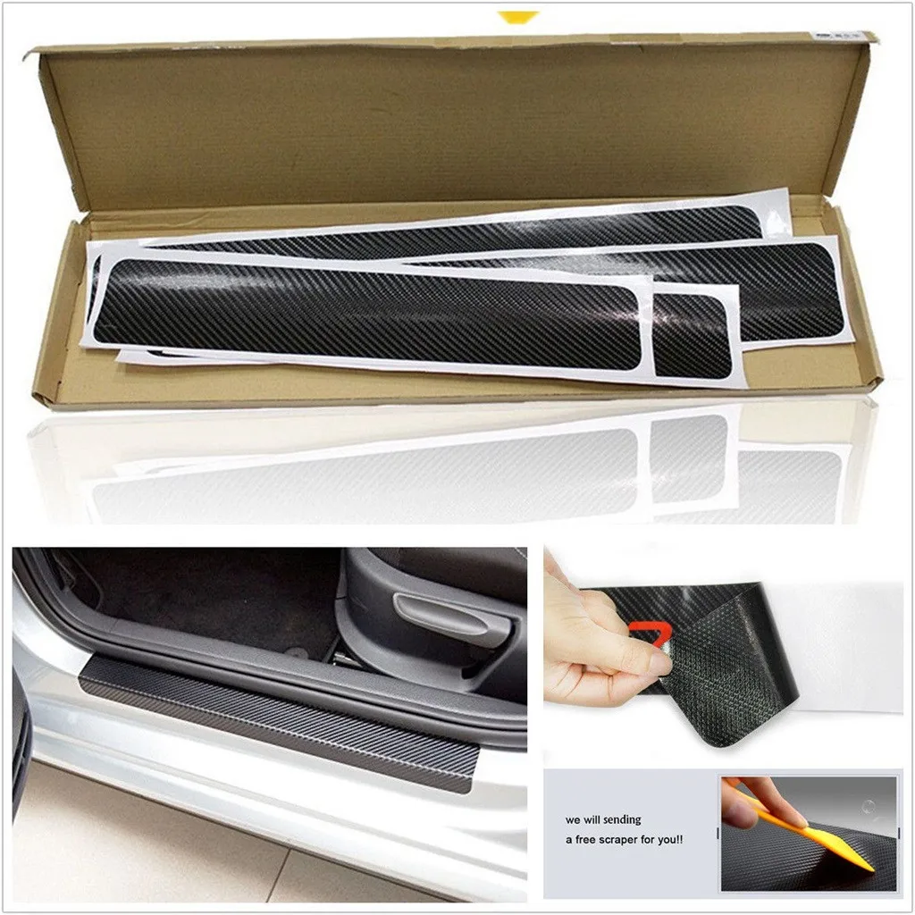 4pcs Carbon fiber Door Sill Scuff Car Plate Stickers For Peugeot 301 308 308S 408 2008 3008 4008 5008 Accessories - купить по