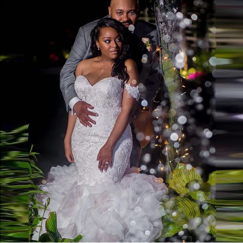 

Женское свадебное платье с оборками, индивидуальное свадебное платье-Русалка с аппликацией, модель 2021