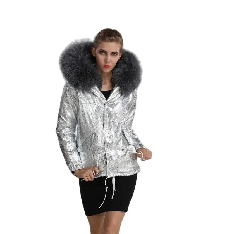 Новинка зимы 2017 меховая одежда MRS серая короткая теплая парка с большим