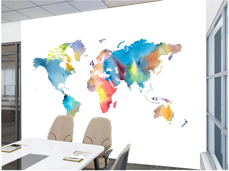 

Abstract World Map Canvas Colorful Painting Nordic Map Print Poster Office Meeting Living Room Wall Art Picture Cuadros Decor