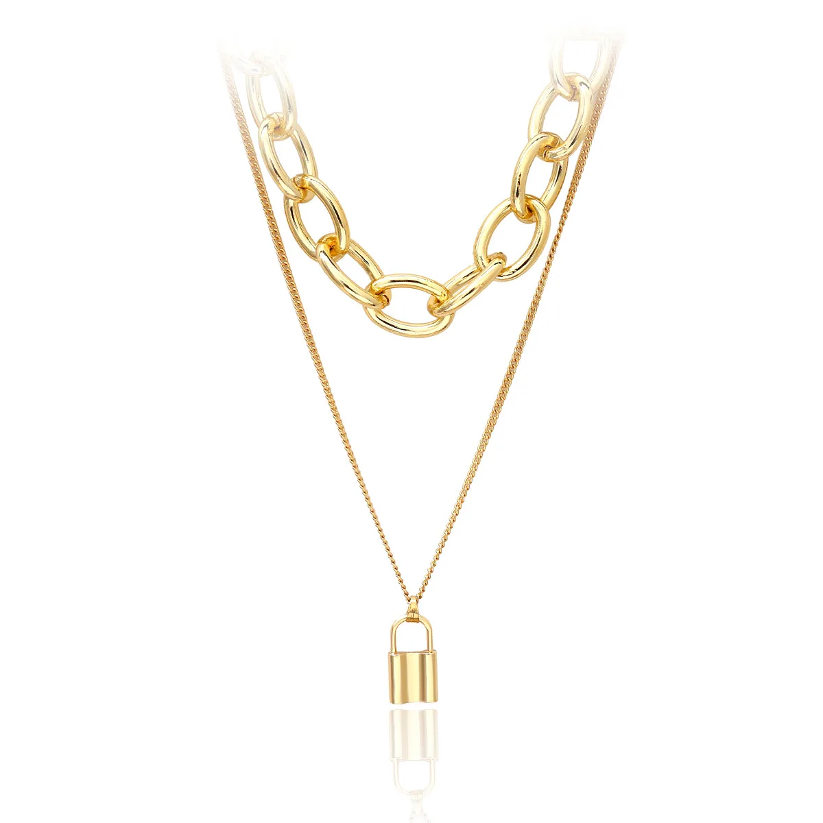 

Layered Punk Thick Chain Lock Necklace Goth Grunge aesthetic egirl Padlock Pendant Necklace For Women Men Vintage Gothic Jewelry