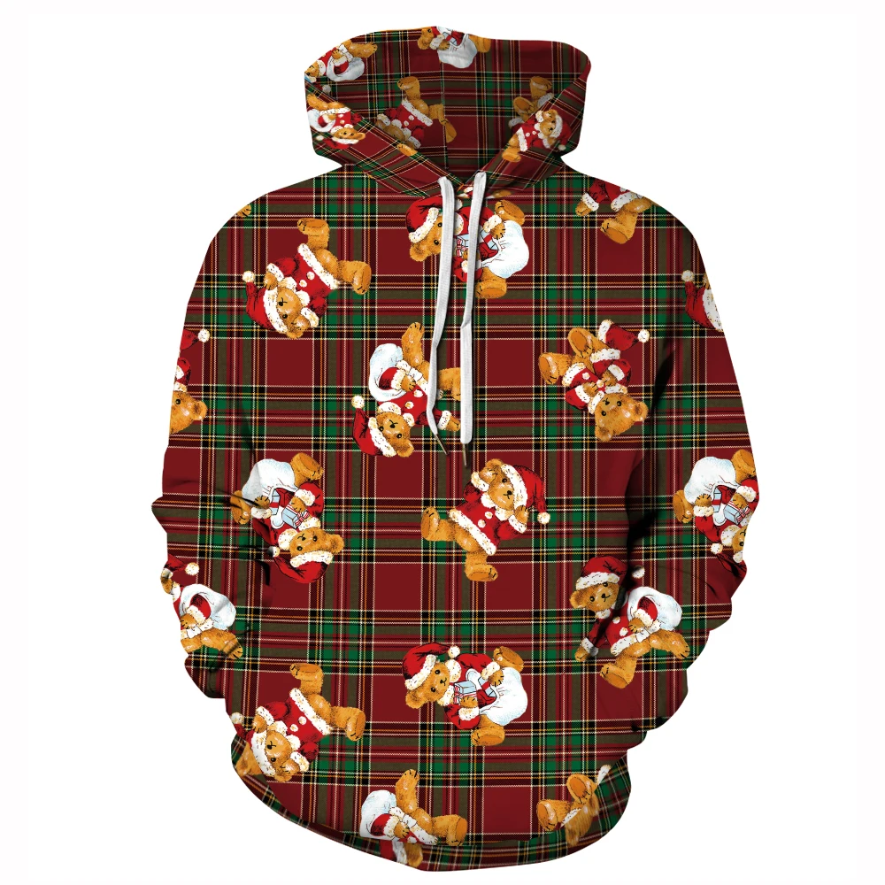 

Teddy Bear Hoodie Man Women Oversized 3D Hoodie Furry Sweatshirts Loose Casual Grid Pullovers Plus Size Anime Christmas Clothing