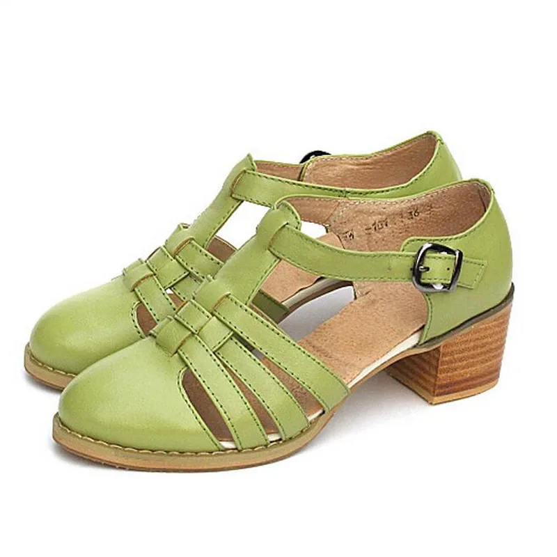 

Yellow Blue Ladies Oxfords Patent Leather Block Mid Heels Pumps Women Buckle Strap Big size 33~41 Female Sapatos