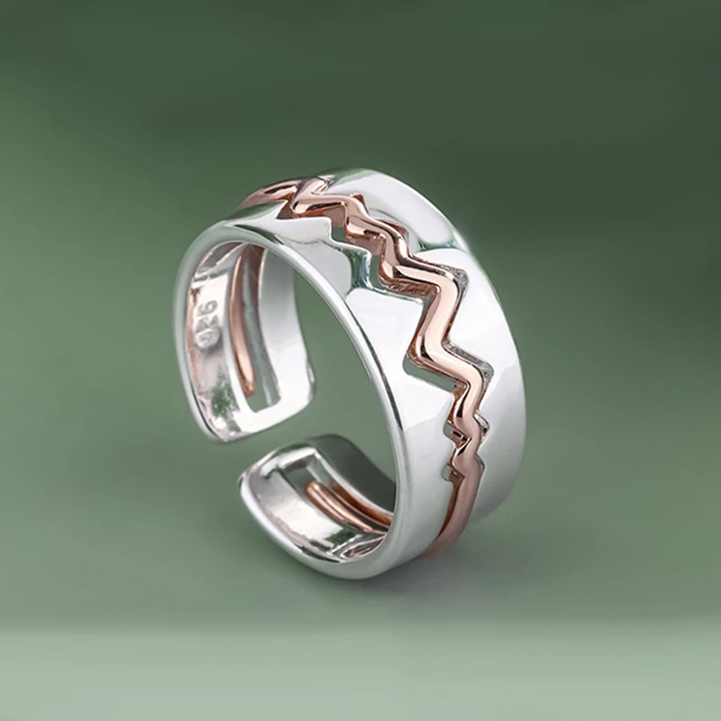 

Splicing Two In One Ring Fashion Temperament Heartbeat Electrogram Open Index Finger Ring New Trendy Woman Man Jewelry Gift