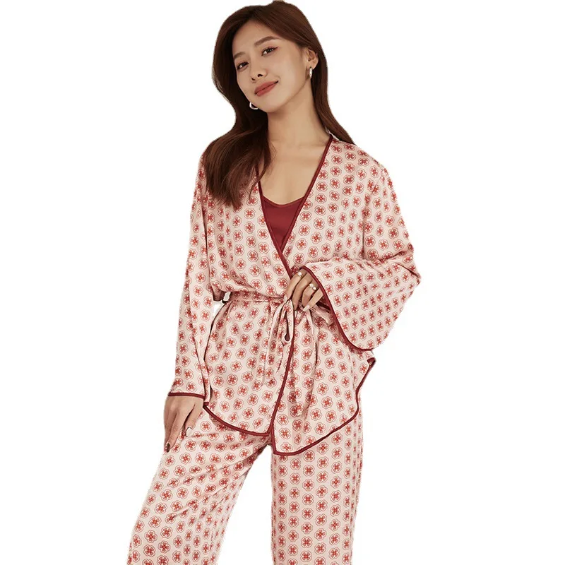 

Wmyqdlq Women's Three-Piece Nightgown Comfortable And Luxurious New Cardigan Pajamas Set Strap Fashion Casual Thin Nightgown Pjs
