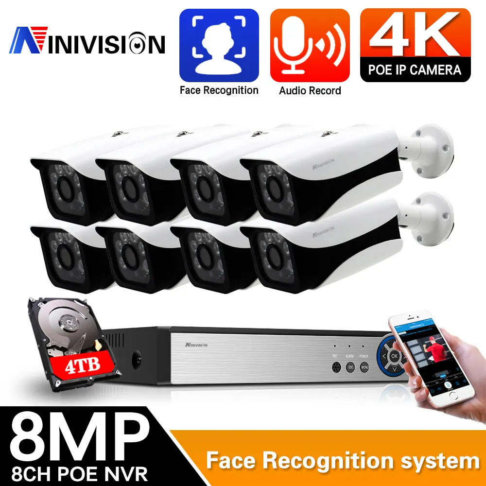 

Surveillance Camera H.265 AI 8CH 4K POE System 8MP 5MP Metal Outdoor Network Audio IR IP Camera Face Detection CCTV Security Kit