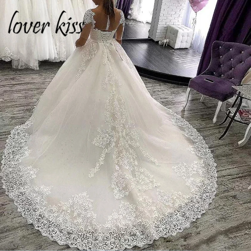Lover Kiss Vestido De Noiva, кружевные свадебные платья с кружевной аппликацией и коротким рукавом, свадебные платья из тюля, Индивидуальный размер