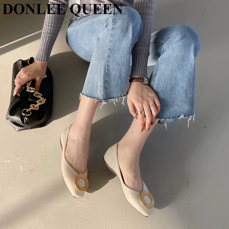 

Spring Fashion Women Flats Ballet Metal Design Square Flat Shoes Woman Shallow Soft Ballerinas Slip On Moccasins Chaussure Mujer