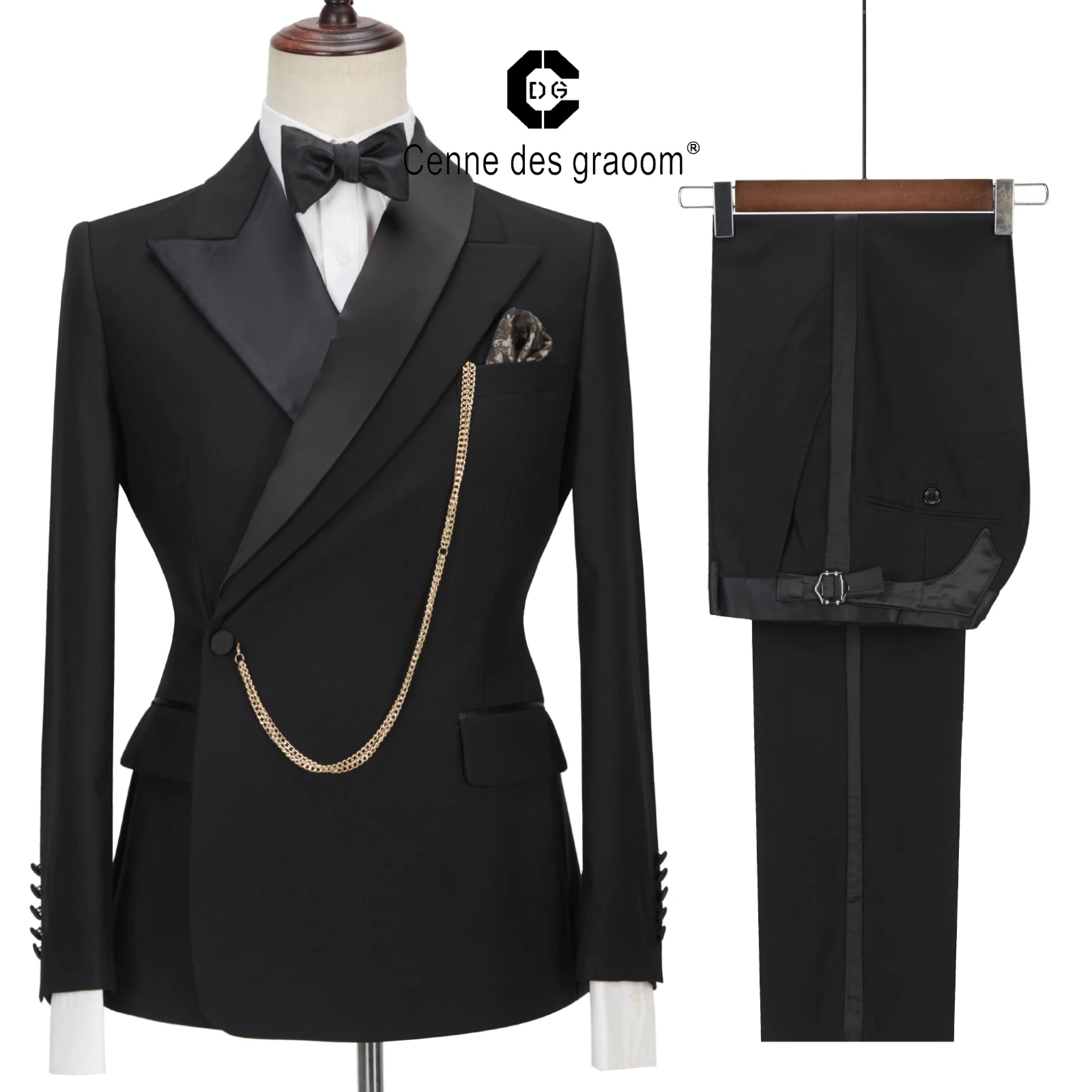

Cenne Des Graoom Latest Coat Design Men Suits Tailor-Made Tuxedo 2 Pieces Blazer Wedding Party Singer Groom Costume Homme Black