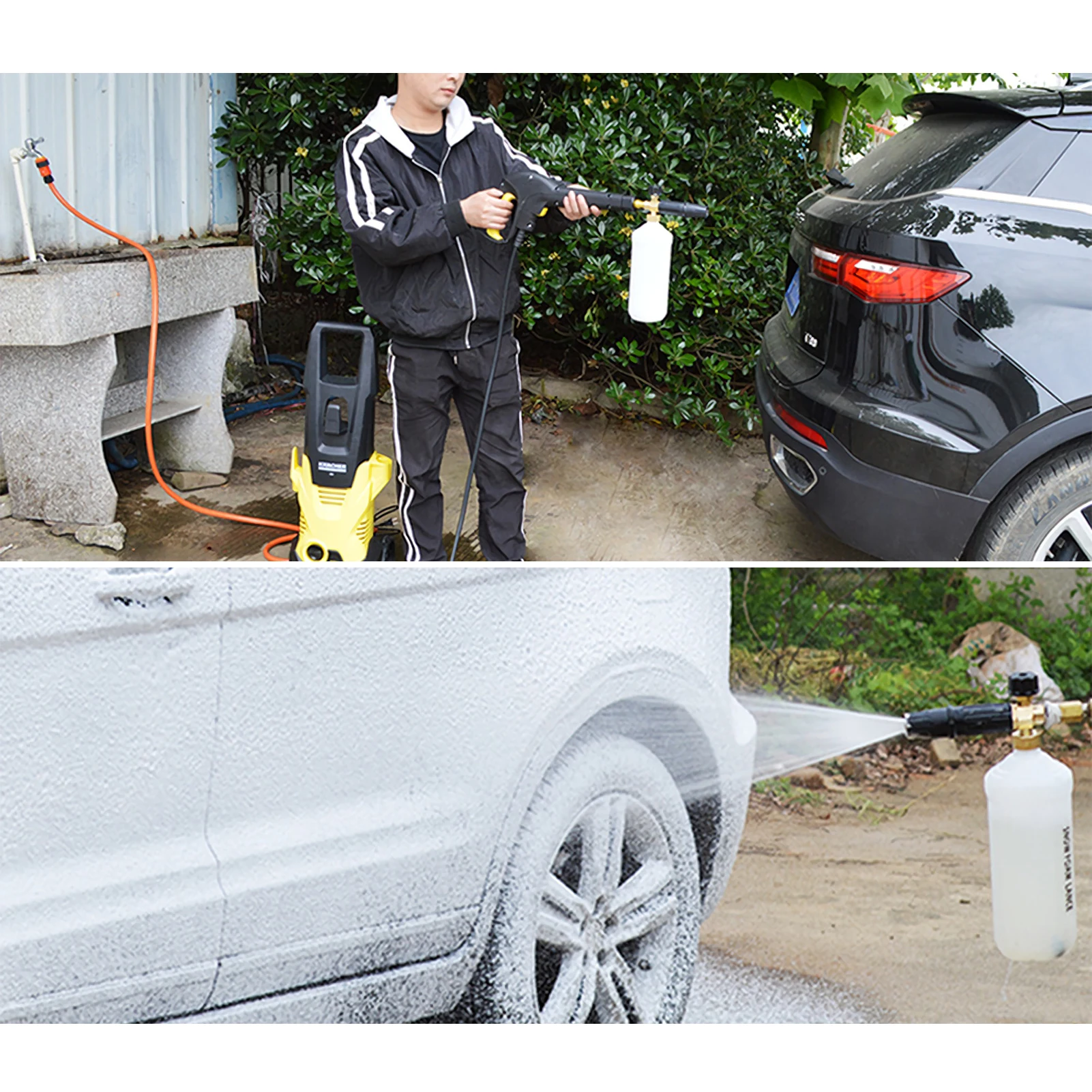 

Adjustable Foam Cannon 1 L Bottle Snow Foam Lance with 1/4-inch Connector for Pressure Washer 4000PSI to Wash Car Window Door
