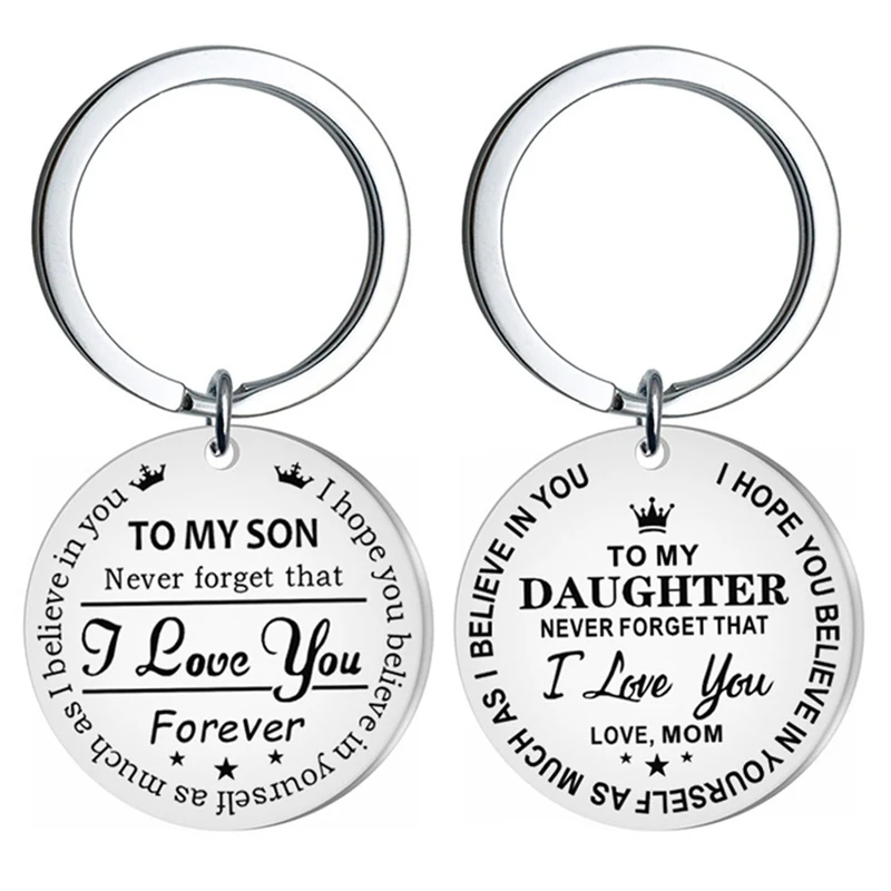 

Trendy Stainless Steel Keychain Engraved To My Son Daughter Mom Keyring Key Chains Charm Love Pendant Jewelry Gift
