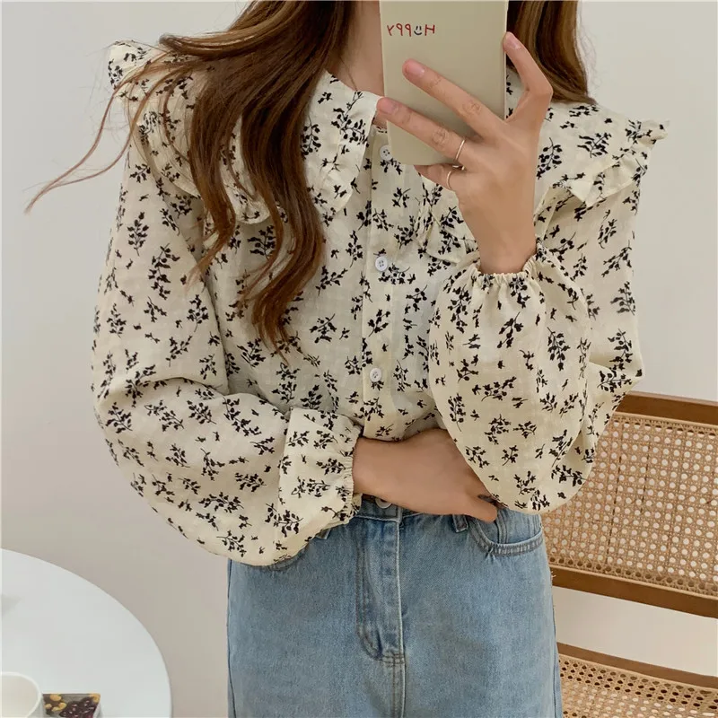 

HziriP 2021 New Summer Office Lady French Floral Vintage Chic Casual Retro Sunscreen Blouse Gentle Long Sleeve Chiffon Shirt