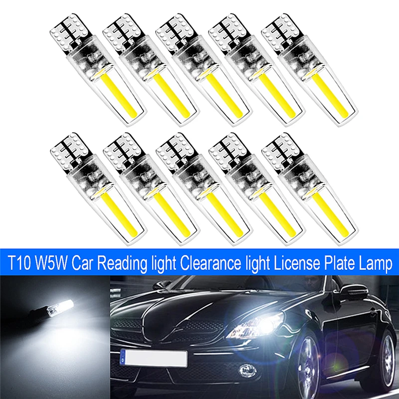 

10x T10 светодиодный W5W автомобильный светильник, лампа luces светодиодный para COB накаливания, автомобильная интерьерная купольная лампа 12 В