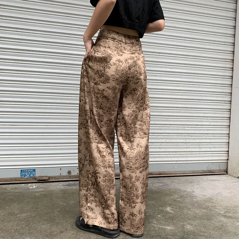 LANMREM 2019 new summer fashion women clothes thin styles high waist printed wide legs pants female trousers WH31704L | Женская одежда