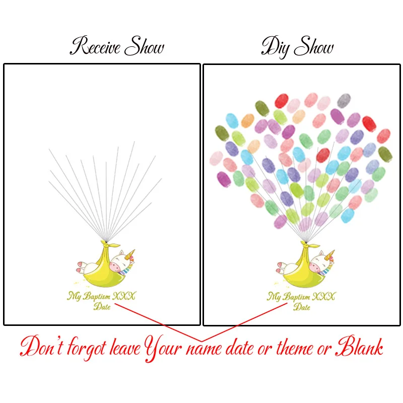 Пользовательская тема имя Дата ребенок Единорог отпечатков пальцев DIY Подпись