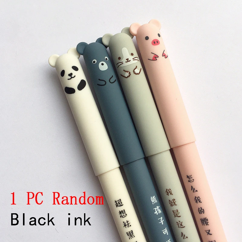 1 Pc Random A Стираемая ручка с мультяшными животными 0,35 мм, милые кавайные ручки с пандой и кошкой, гелевые ручки для школы, новые канцелярские принадлежности, подарки для девочек - Цвет: 1 Pc Random A