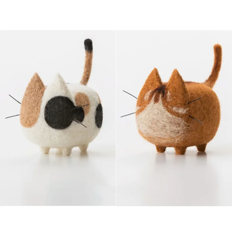 

2pcs Faceless Kitty Combo Wool Felt Craft DIY Non Finished Poked Set Handcraft Kit for Needle Material Pack