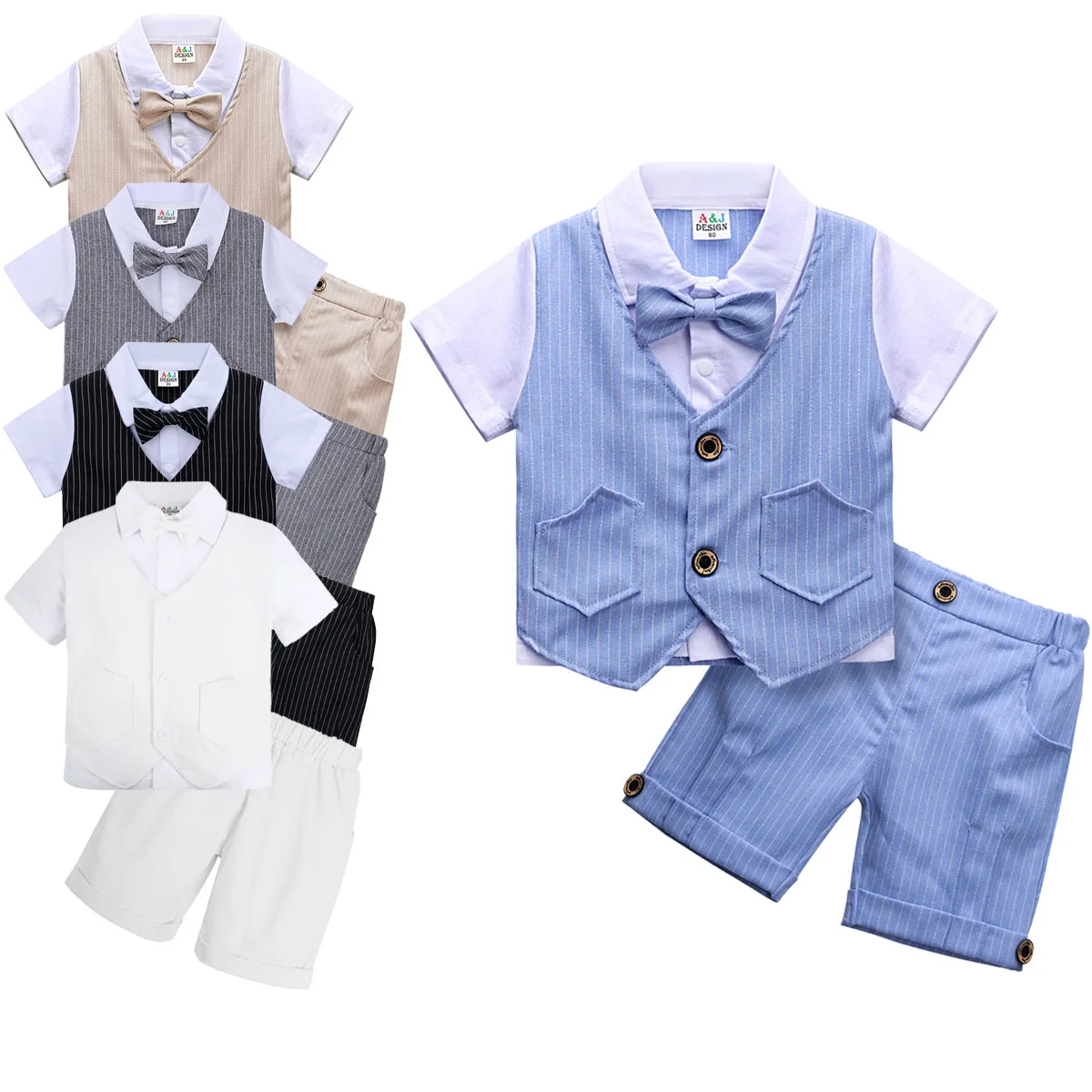 Baby Boys Clothing Set Infant Gentleman Outfit Top + Shorts Baptism Wedding Birthday Gift Costume 2PCS Kids Summer Clothes Suit