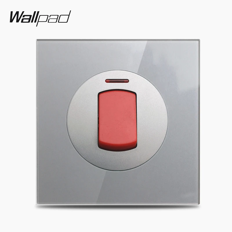 

Wallpad L6 Single 45A Double Pole Water Heater AC Contidioner Switch Cooker Unit Grey Crystal Glass Panel