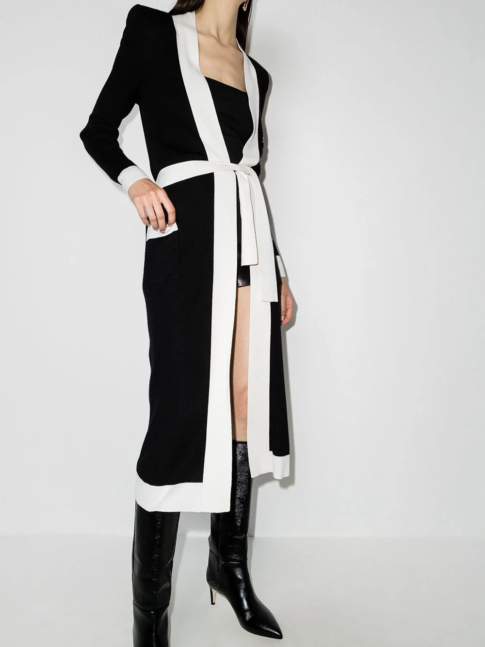 

Languid mohair stars embroidery v-neck color matching flax knitted cardigan