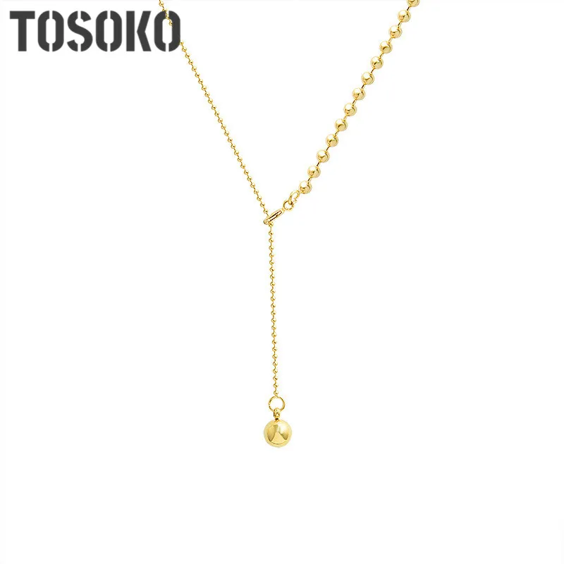 

TOSOKO Stainless Steel Jewelry Steel Ball Tassel Fold Necklace Clavicle Neck Chain Simple Necklace For Women BSP768