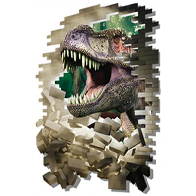 Динозавр двери наклейки 3d поврежденная стена Виниловые настенные украшения дома