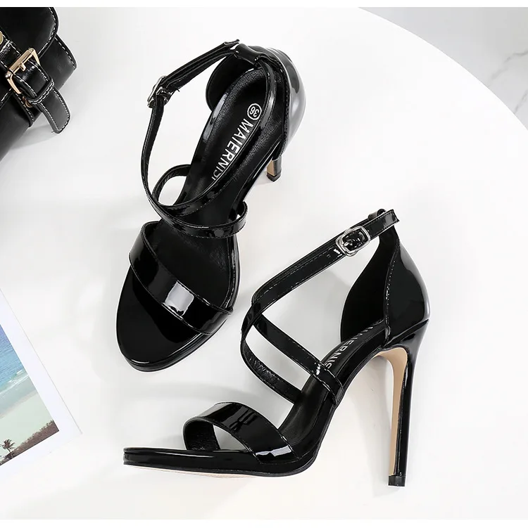 

Fashion Thin Heels High Heels Sandals For Women Back Strap Cross-Strap Summer Sandals Buckle Strap Solid Shoes