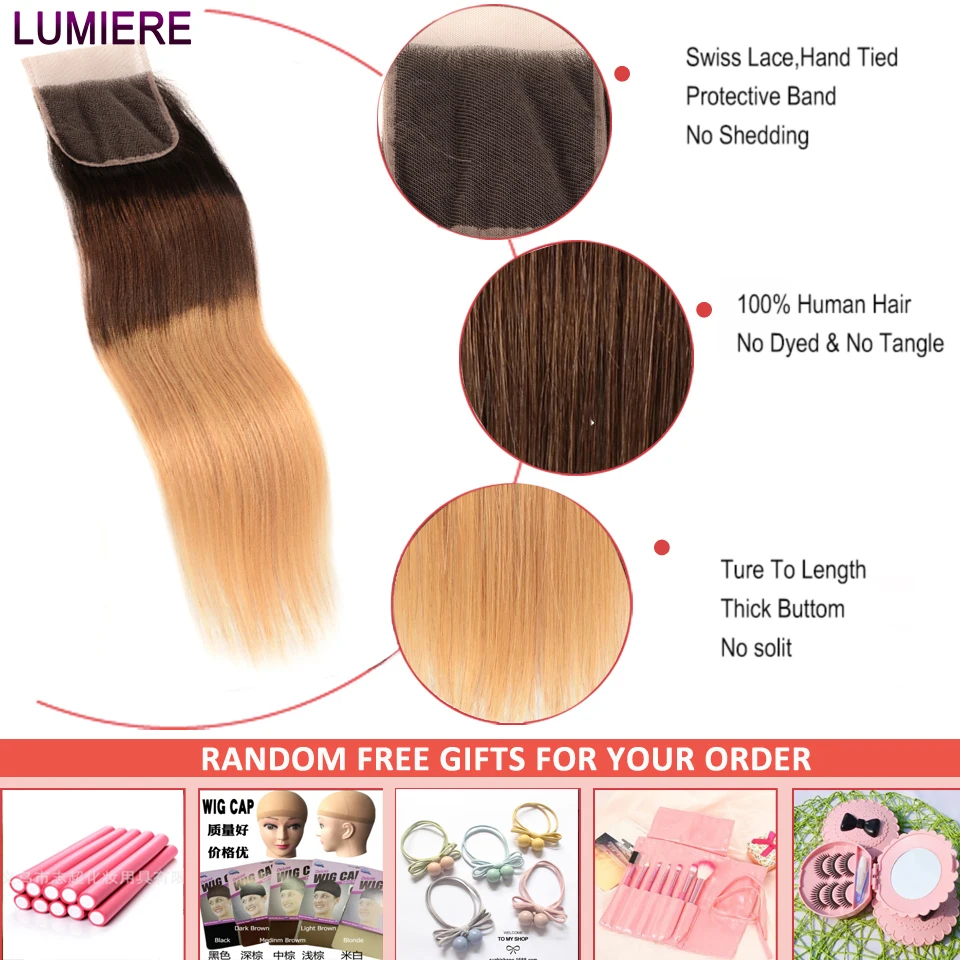 Светомузыка для волос 3 тонов прямые волосы Омбре Связки с закрытием T1B/4/27 Remy