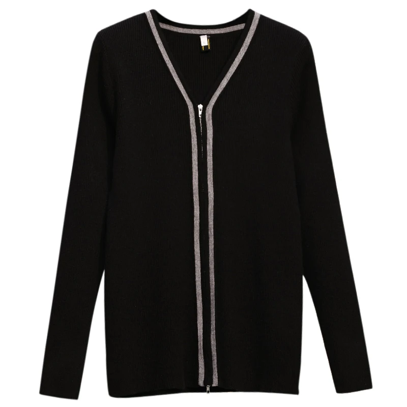 Свитер женский шерстяной свободного покроя с V-образным вырезом и длинным