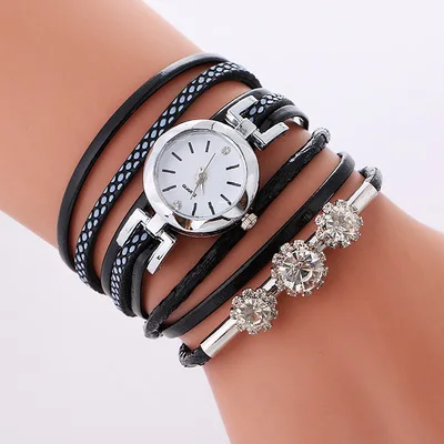 Relogio Feminino женские часы модные роскошные бриллиантовые Круглые Кожаные Браслеты Женские часы женские часы Reloj Mujer - Цвет: Черный