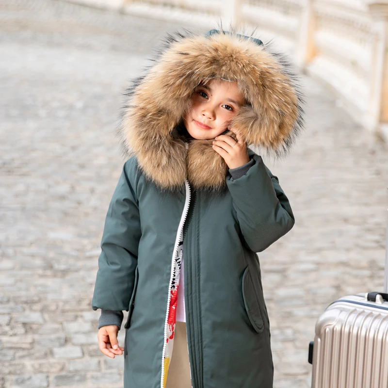 Двусторонний дизайн пуховики для девочек теплые детские парки пальто с